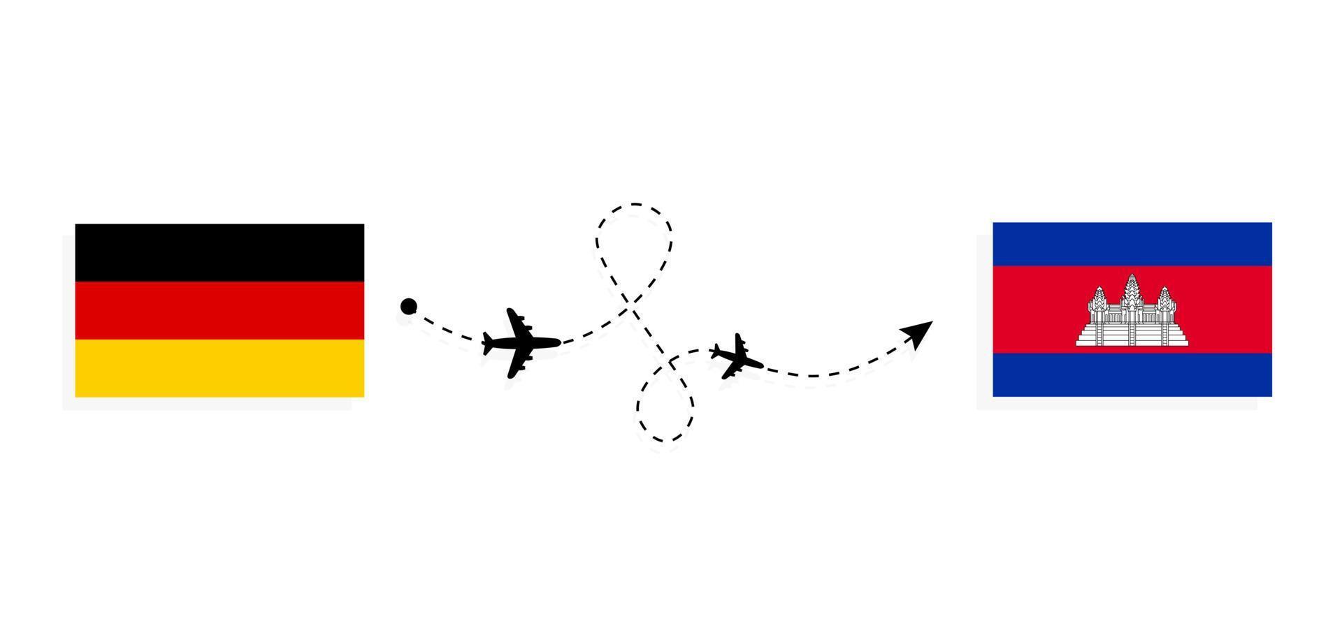 flyg och resor från Tyskland till Kambodja med passagerarflygplan vektor