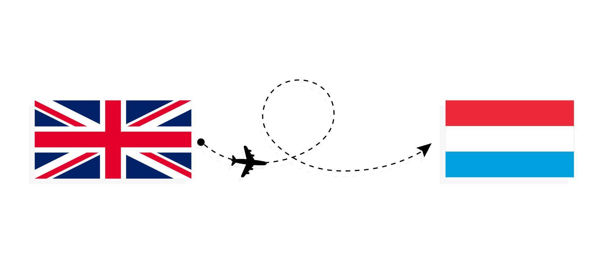 flyg och resor från Storbritannien till Luxemburg med passagerarflygplan vektor