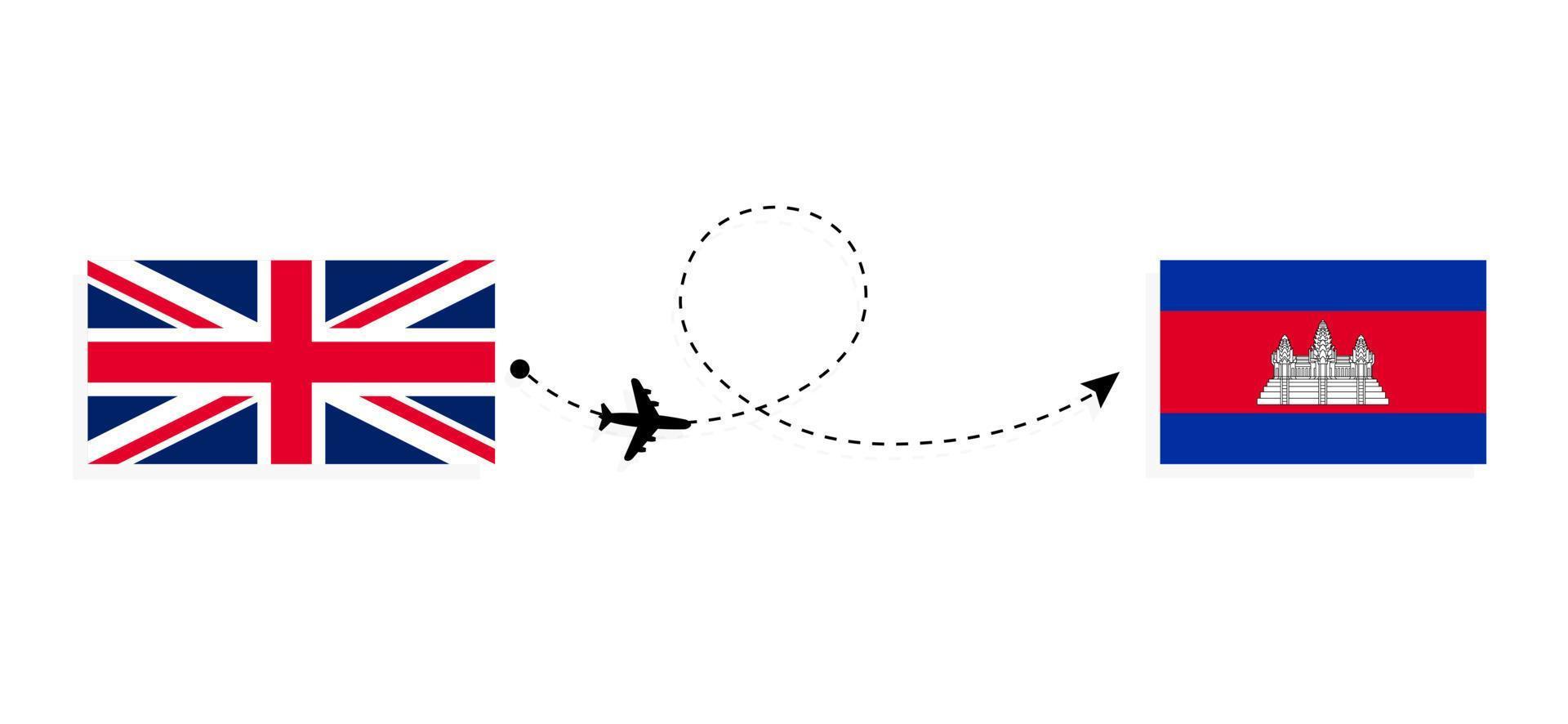 flyg och resor från Storbritannien till Kambodja med passagerarflygplan vektor