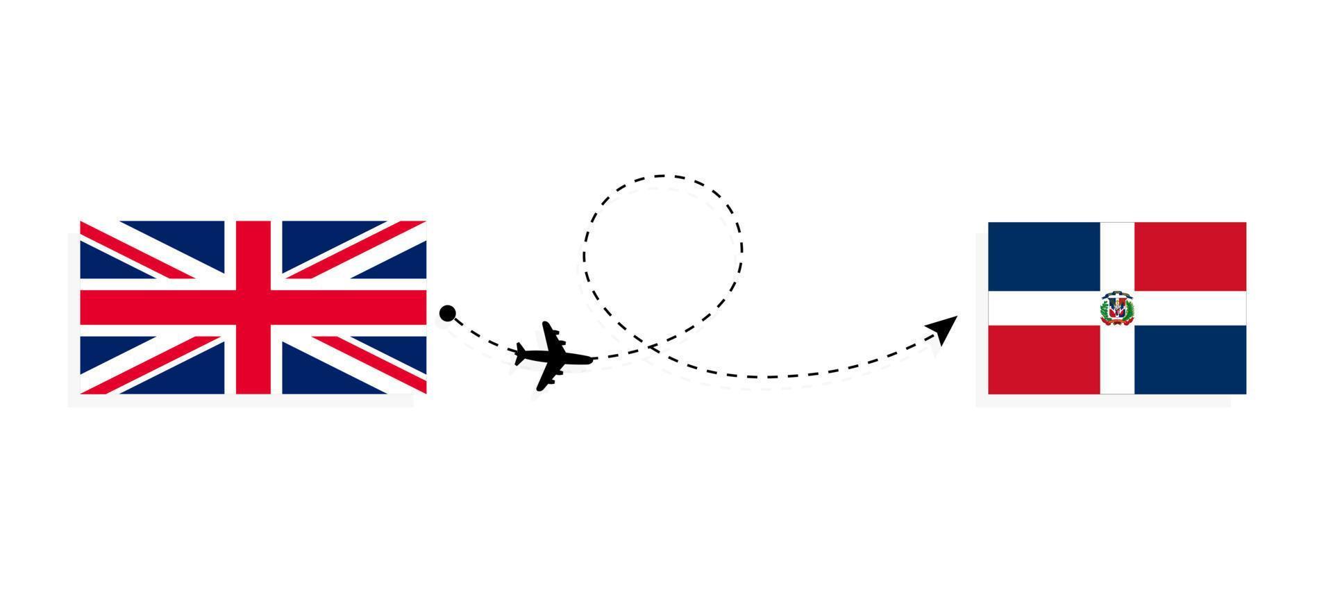 flug und reise vom vereinigten königreich großbritannien in die dominikanische republik mit dem reisekonzept des passagierflugzeugs vektor