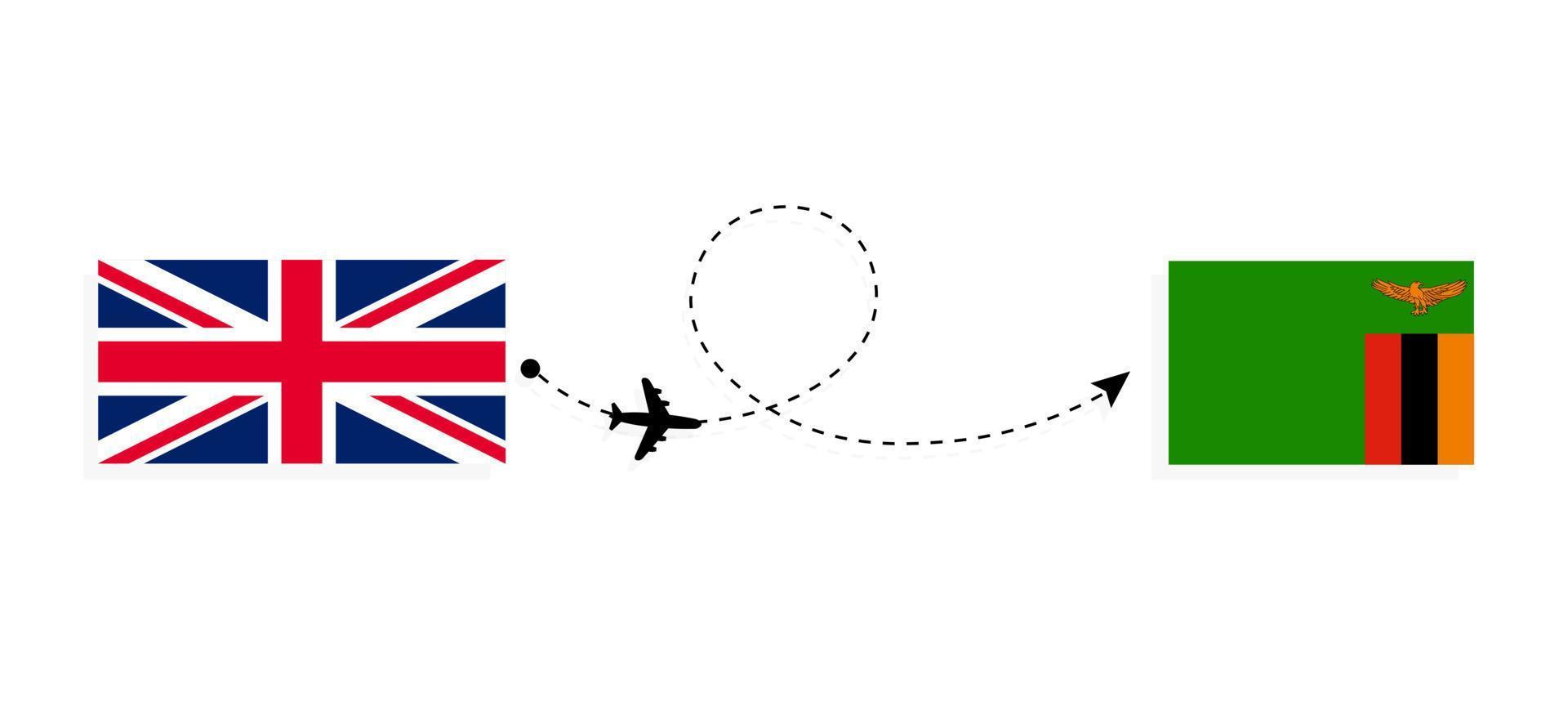 flyg och resor från Storbritannien till Zambia med passagerarflygplan vektor