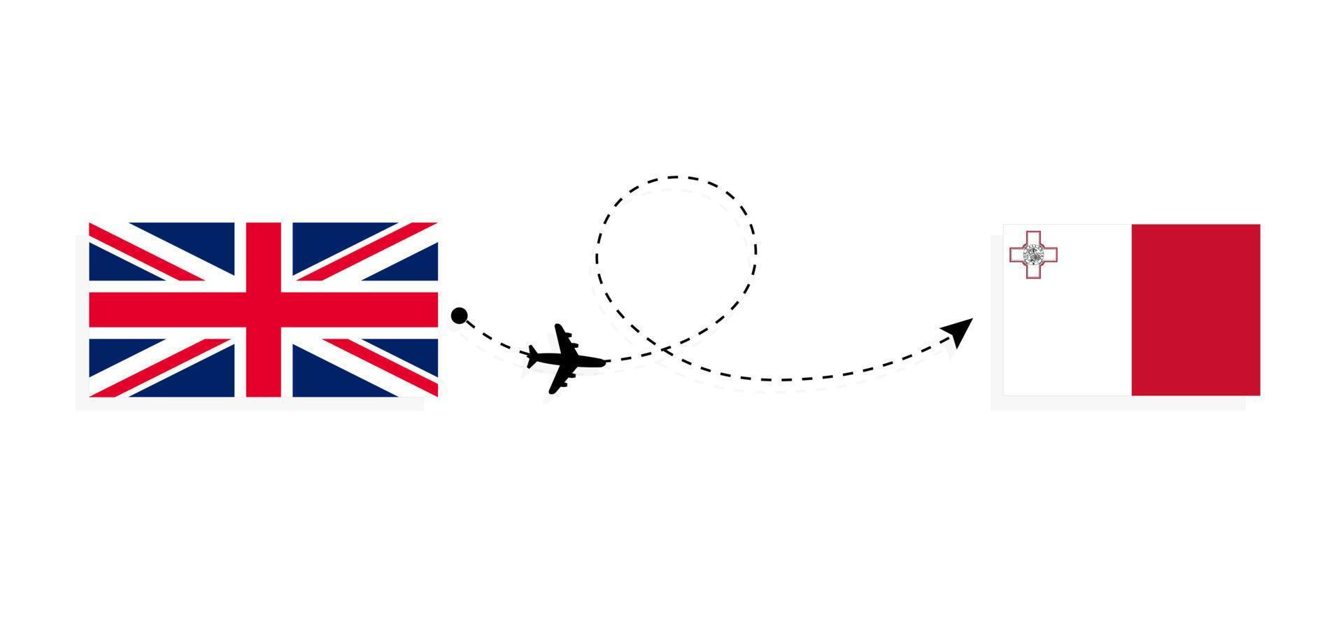 flug und reise vom vereinigten königreich großbritannien nach malta mit dem reisekonzept des passagierflugzeugs vektor