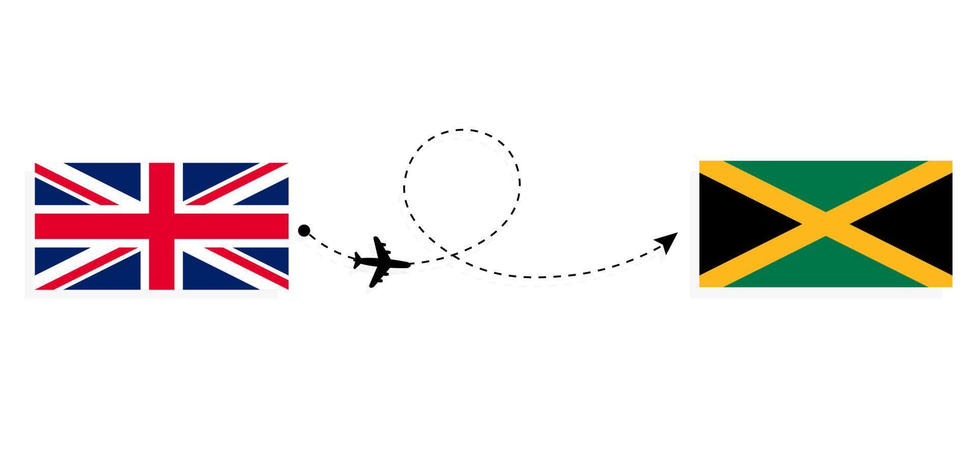 flug und reise vom vereinigten königreich großbritannien nach jamaika mit dem reisekonzept des passagierflugzeugs vektor