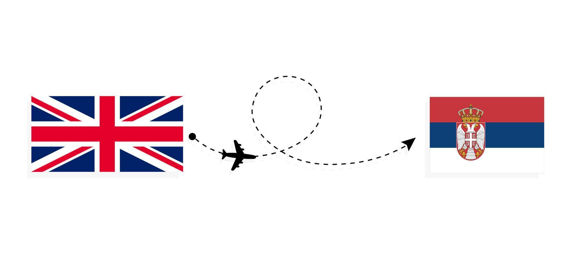 Flug und Reisen von Großbritannien nach Serbien mit dem Reisekonzept für Passagierflugzeuge vektor