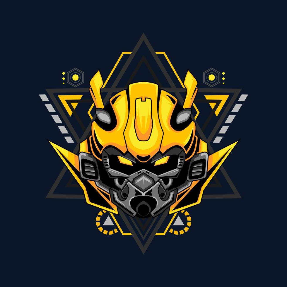 Illustrationsvektorgrafik des Cyborg-Roboterritters im Hintergrund der heiligen Geometrie, perfekt für T-Shirt-Design, Aufkleber, Poster, Waren und E-Sport-Logo vektor