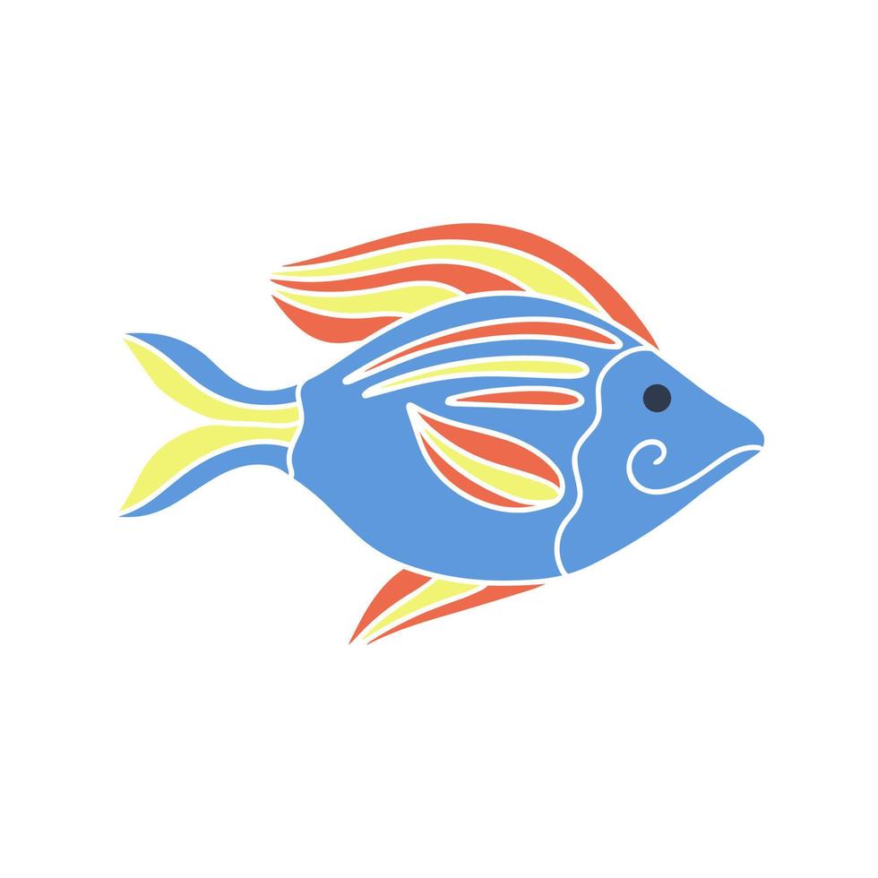 vacker randig havsfisk isolerad doodle stil illustration vektor