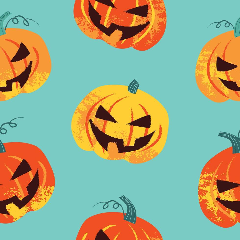 halloween sömlösa mönster med texturerad pumpa i pastellfärger. handritad färgglad vektorillustration. hantverk stämpel stil. halloween bakgrund för dekoration vektor