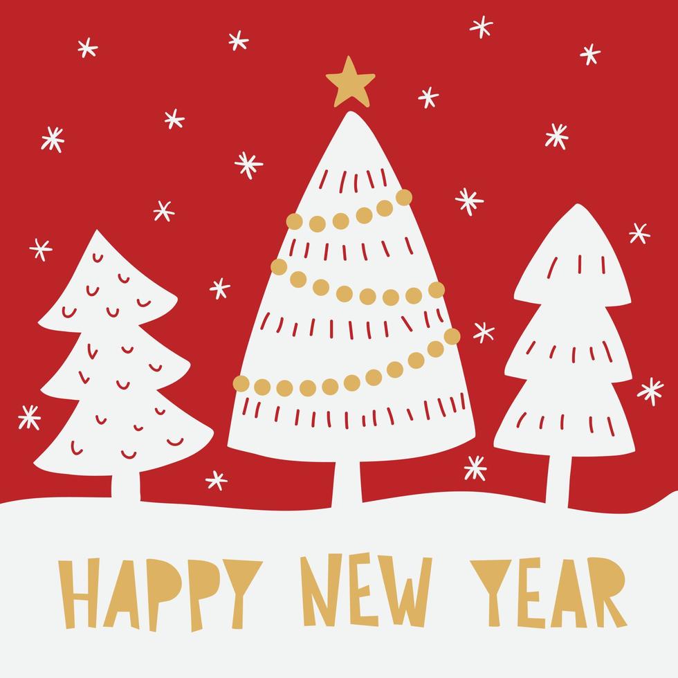 gott nytt år kort med träd och bokstäver. vektor jul mall för design. konceptet vinter illustration