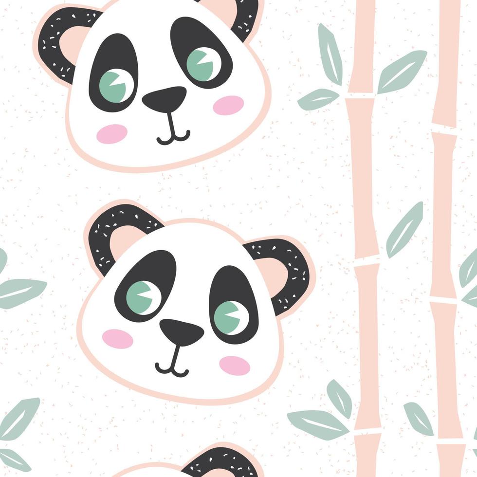 seamless mönster med tecknad panda och bambu. söt baby bakgrund, stämpel konsistens. vektor illustration i pastellfärg