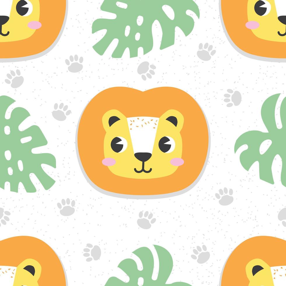 seamless mönster med tecknade lejon. söt baby bakgrund, stämpel konsistens. vektor illustration