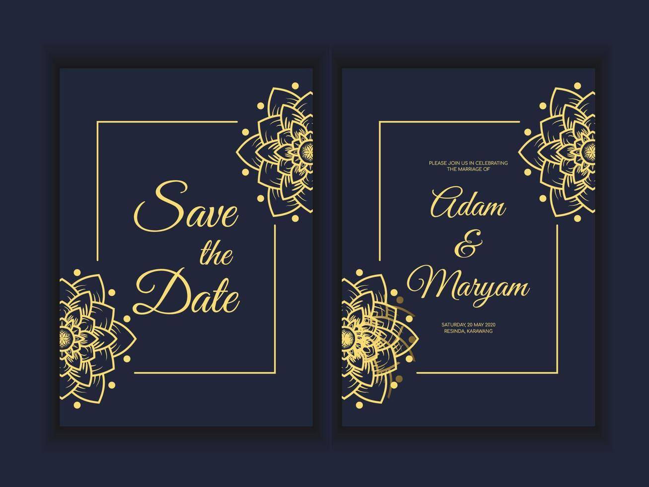 Set Cover Inhalt Hochzeitseinladungskarte mit Mandala, abstrakter Rahmen Hintergrund Dekoration Ornament Mockup Gruß Feier rustikale Vorlage Vektor Illustration