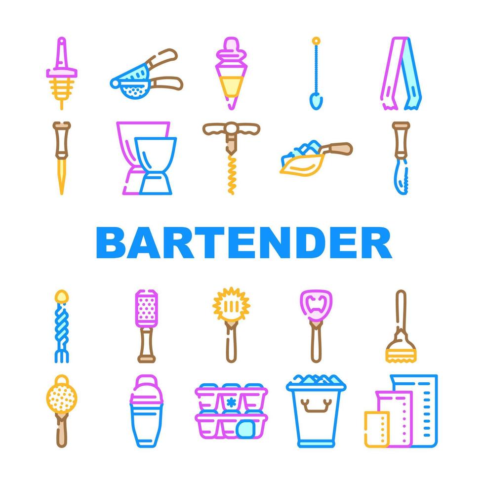 bartender tillbehör samling ikoner set vektor