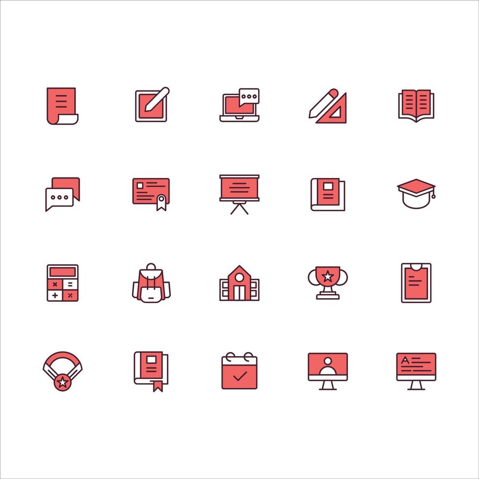 enkel uppsättning online utbildning relaterade vektor fyllda linje ikoner. innehåller sådana ikoner som e-bok eller e-lärande, dator, linjal och mer. redigerbar linje