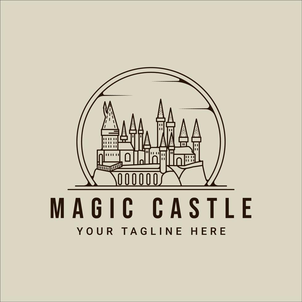 Magic Castle Line Art Logo Vektor Illustration Vorlage Symbol Grafikdesign. historisches gebäudeschild oder symboldruck für bekleidungst-shirt mit abzeichen
