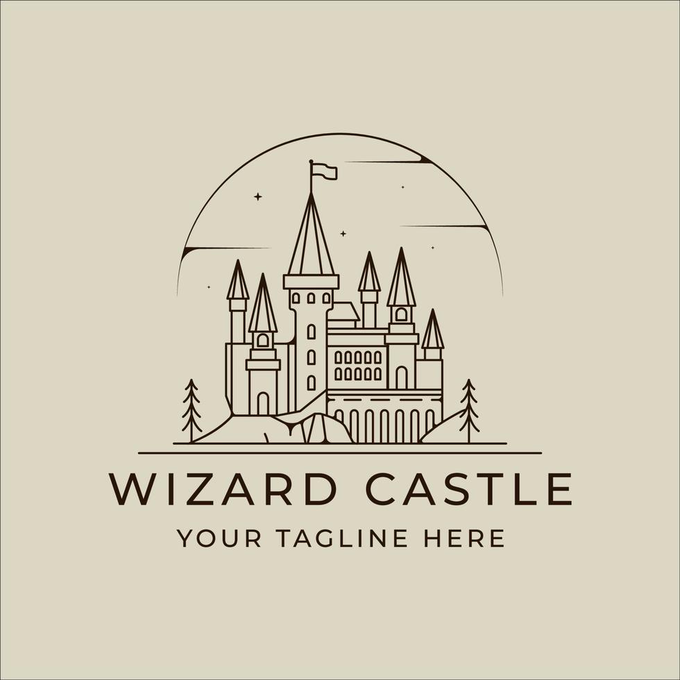 Magic Castle Line Art Logo Vektor Illustration Vorlage Symbol Grafikdesign. historisches gebäudezeichen oder symboldruck für bekleidungs-t-shirt