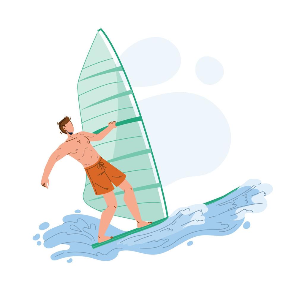vindsurfing man surfare idrottare på vågigt hav vektor