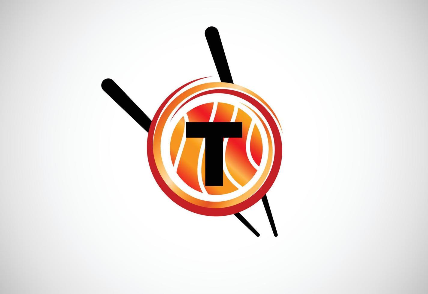 anfängliches t-monogrammalphabet im kreis mit essstäbchen. asiatisches Sushi-Bar-Emblem. Logo für Sushi vektor