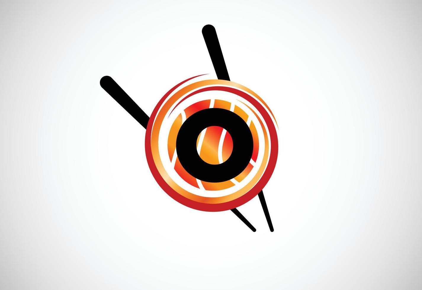 Anfangsbuchstabe o-Monogrammalphabet im Kreis mit Essstäbchen. asiatisches Sushi-Bar-Emblem. Logo für Sushi vektor
