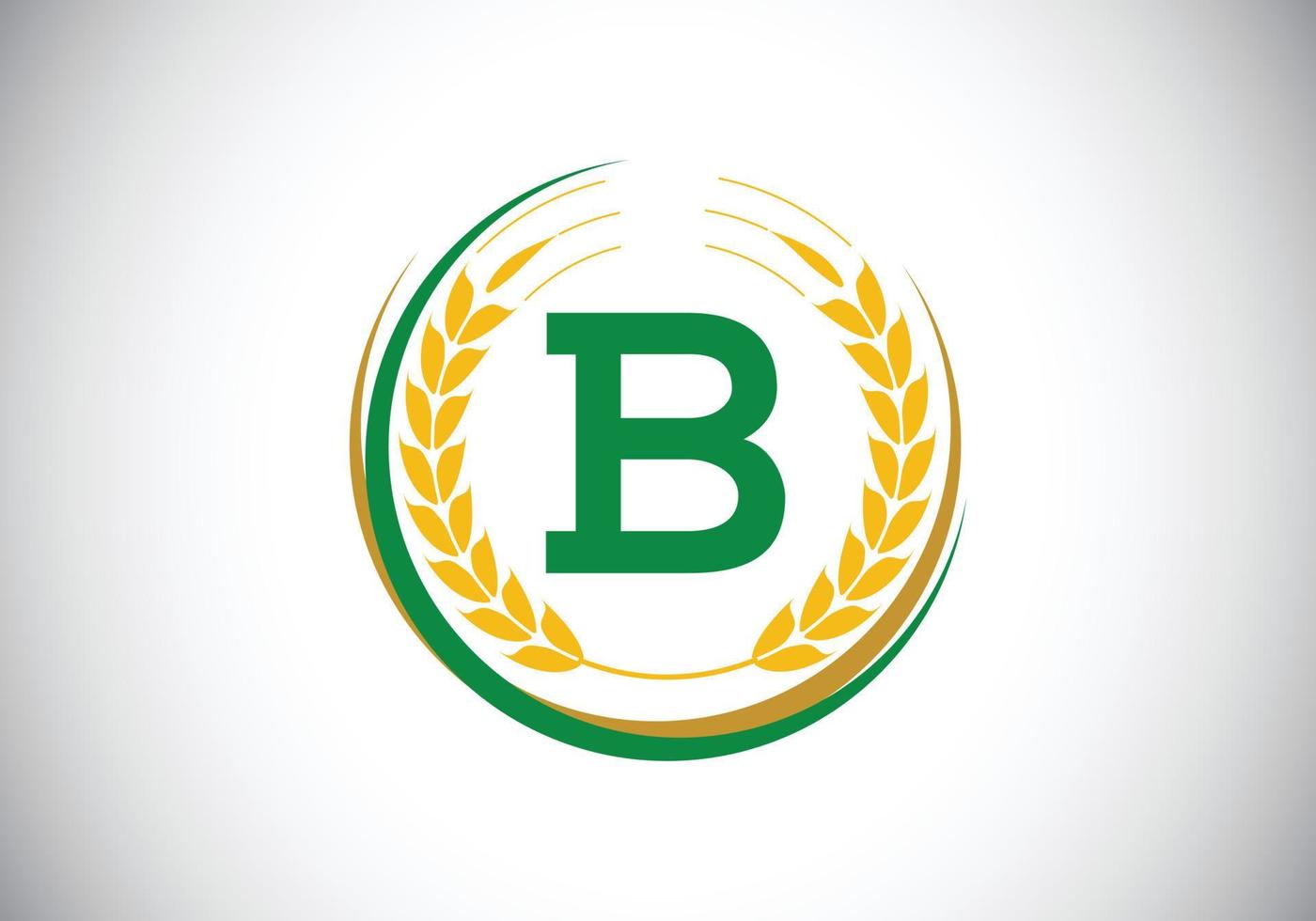 initial bokstaven b tecken symbol med vete öron krans. organisk vete odling logotyp designkoncept. jordbruk logotyp design vektor mall.