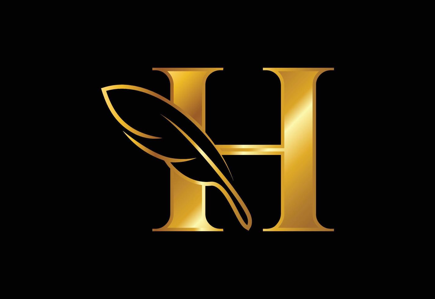anfängliches h-alphabet mit einer feder. Anwaltskanzlei Symbol Zeichen Symbol. Logo für einen Schriftsteller oder Verleger vektor