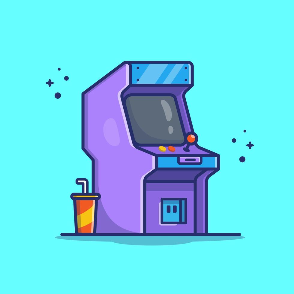 arcade-maschine mit soda-cartoon-vektor-symbol-illustration. Symbolkonzept für Erholungstechnologie isolierter Premium-Vektor. flacher Cartoon-Stil vektor