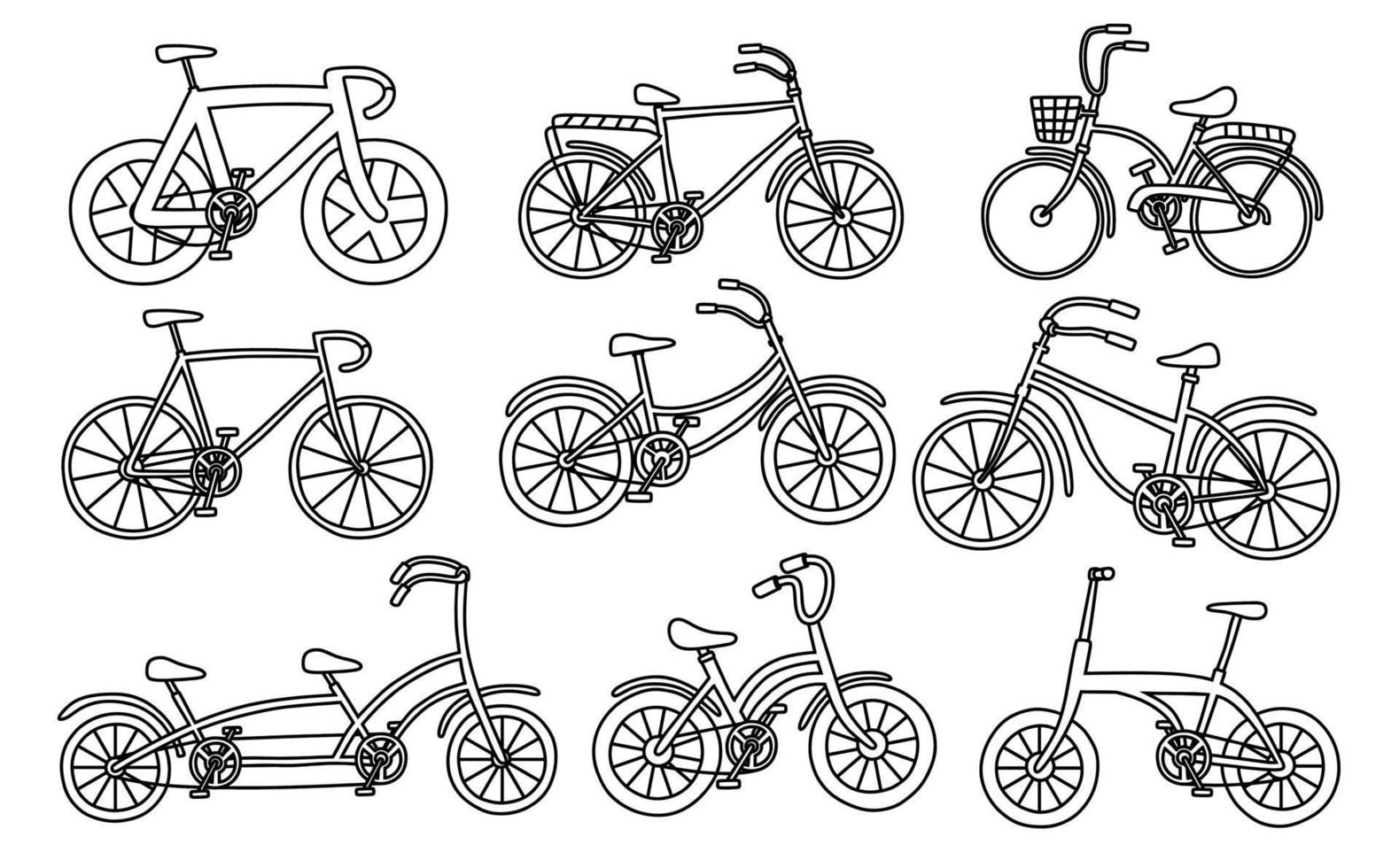 svart linje doodle uppsättning söt cykel. vektor