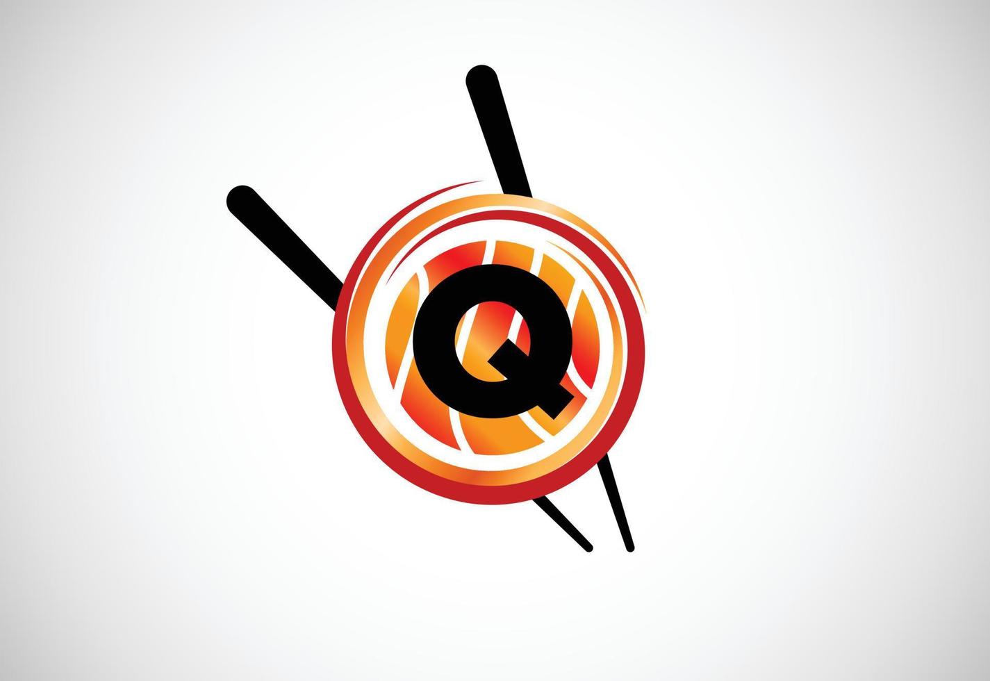 initial q monogram alfabetet i cirkeln med ätpinne. asiatisk sushi bar emblem. logotyp för sushi vektor