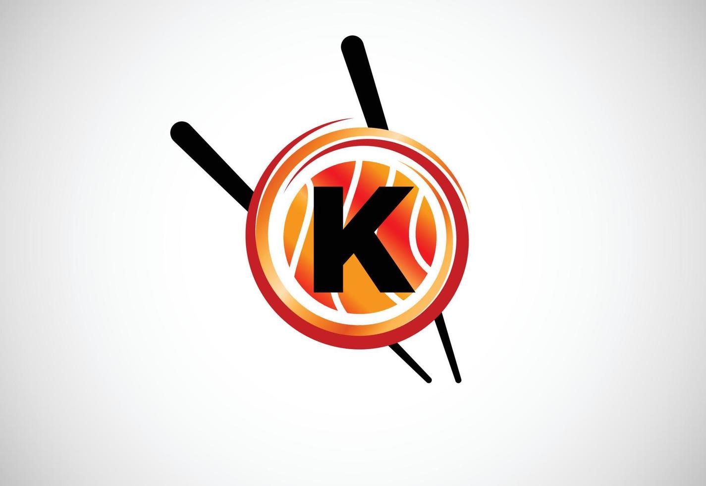 anfängliches k-monogrammalphabet im kreis mit essstäbchen. asiatisches Sushi-Bar-Emblem. Logo für Sushi vektor