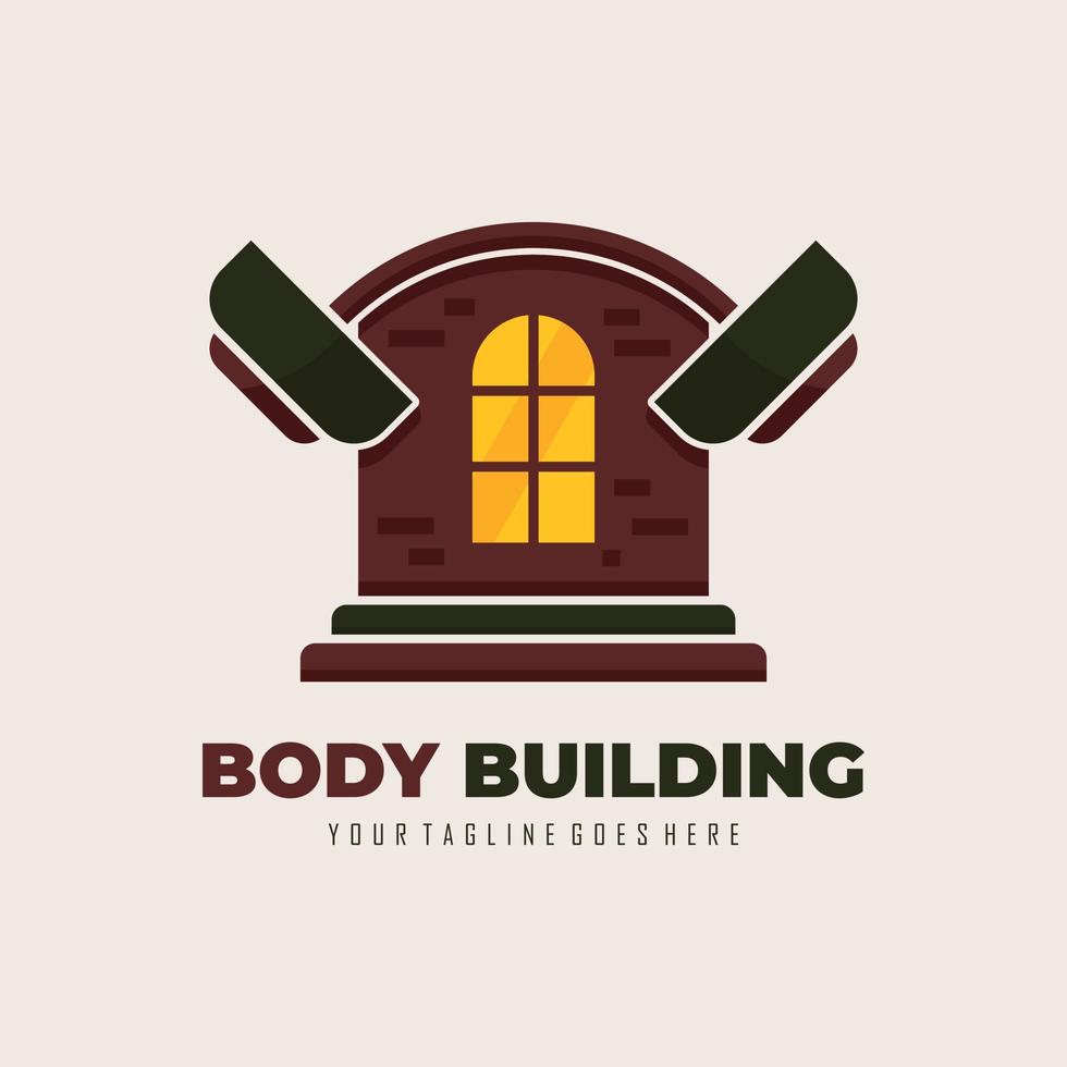 skivstång och hus för kroppsbyggande företagets logotypdesign vektor