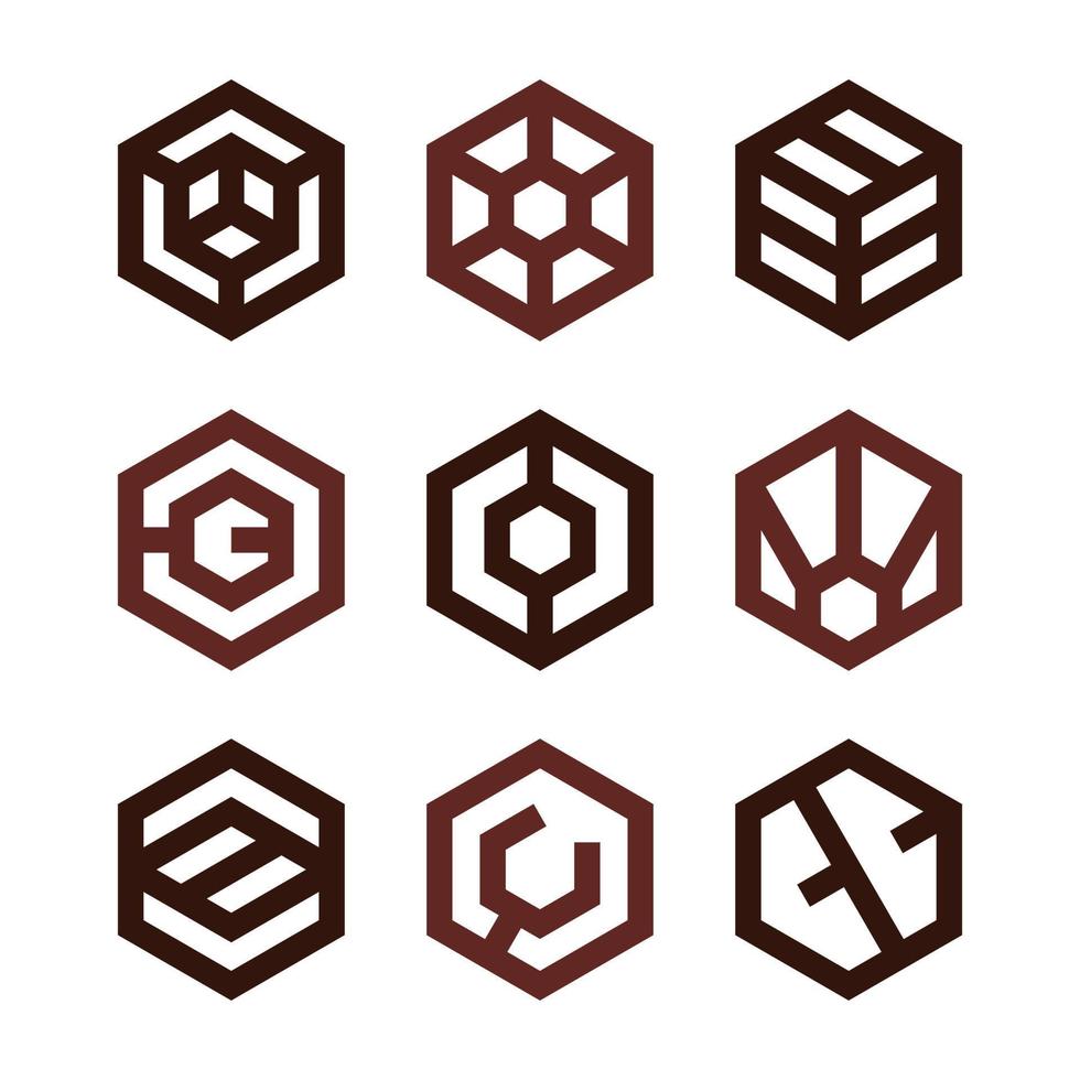 hexagon monogram logotyp samling vektor