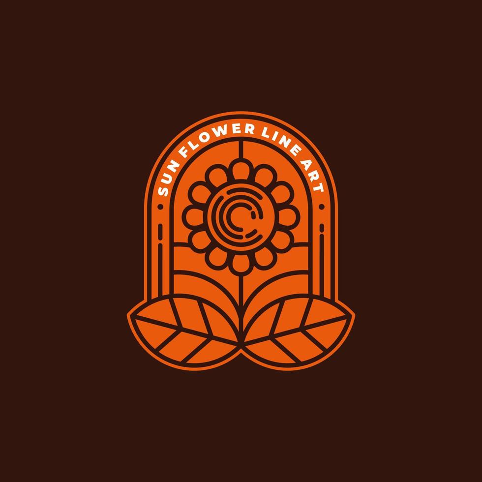 Sonnenblume Logo Strichzeichnung Stempeletikett vektor