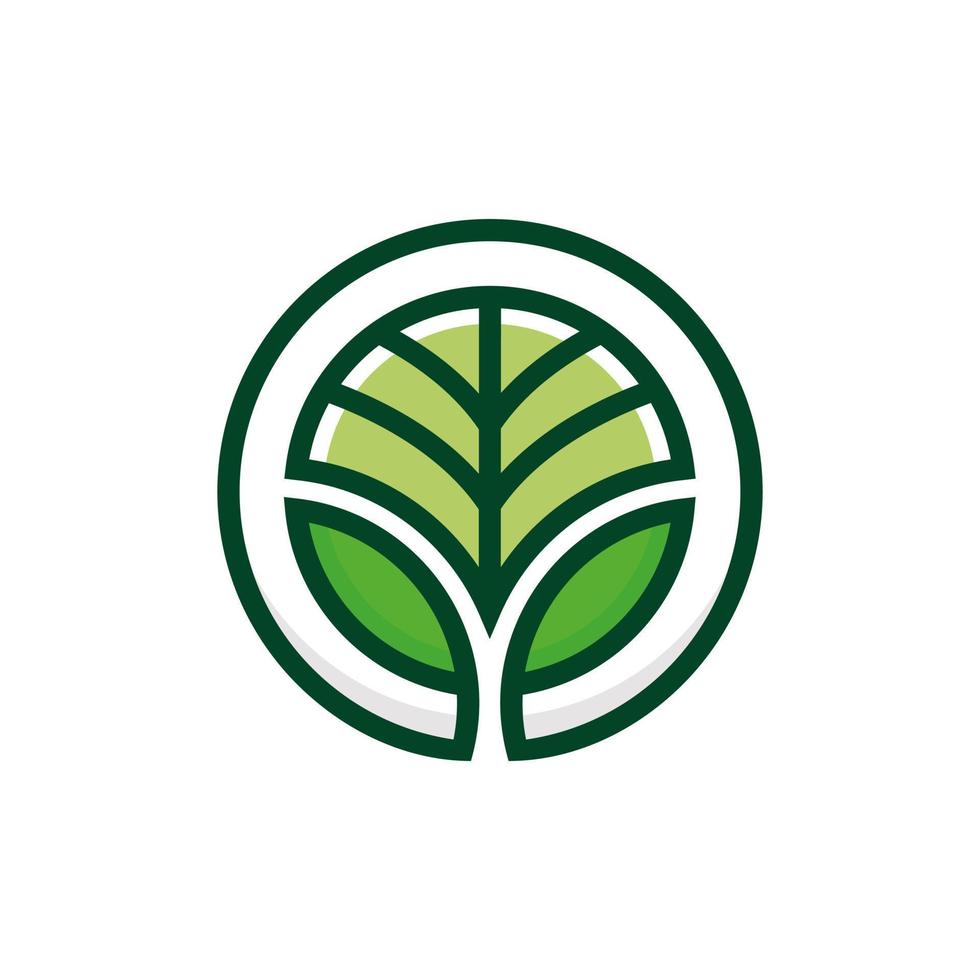gröna löv logotyp idé med linjekonst cirkel stämpel vektor