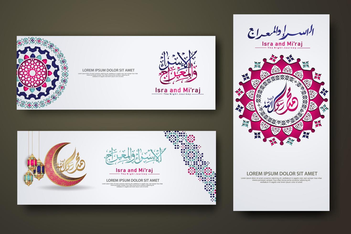 al-isra wal mi'raj profeten muhammed kalligrafi set banner mall vektor