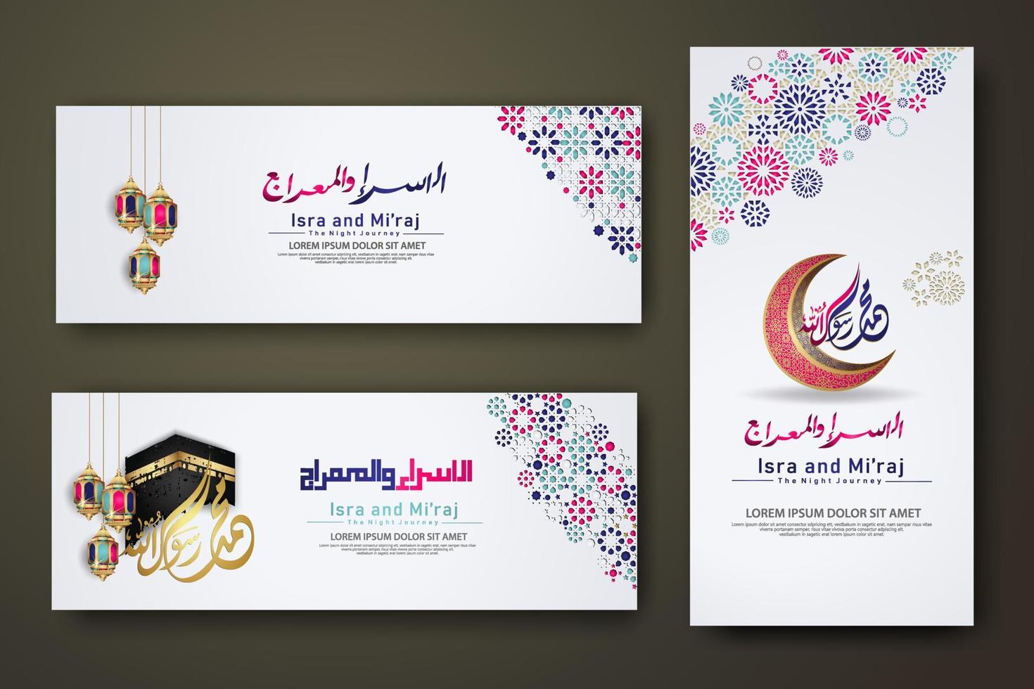 al-isra wal mi'raj profeten muhammed kalligrafi set banner mall vektor