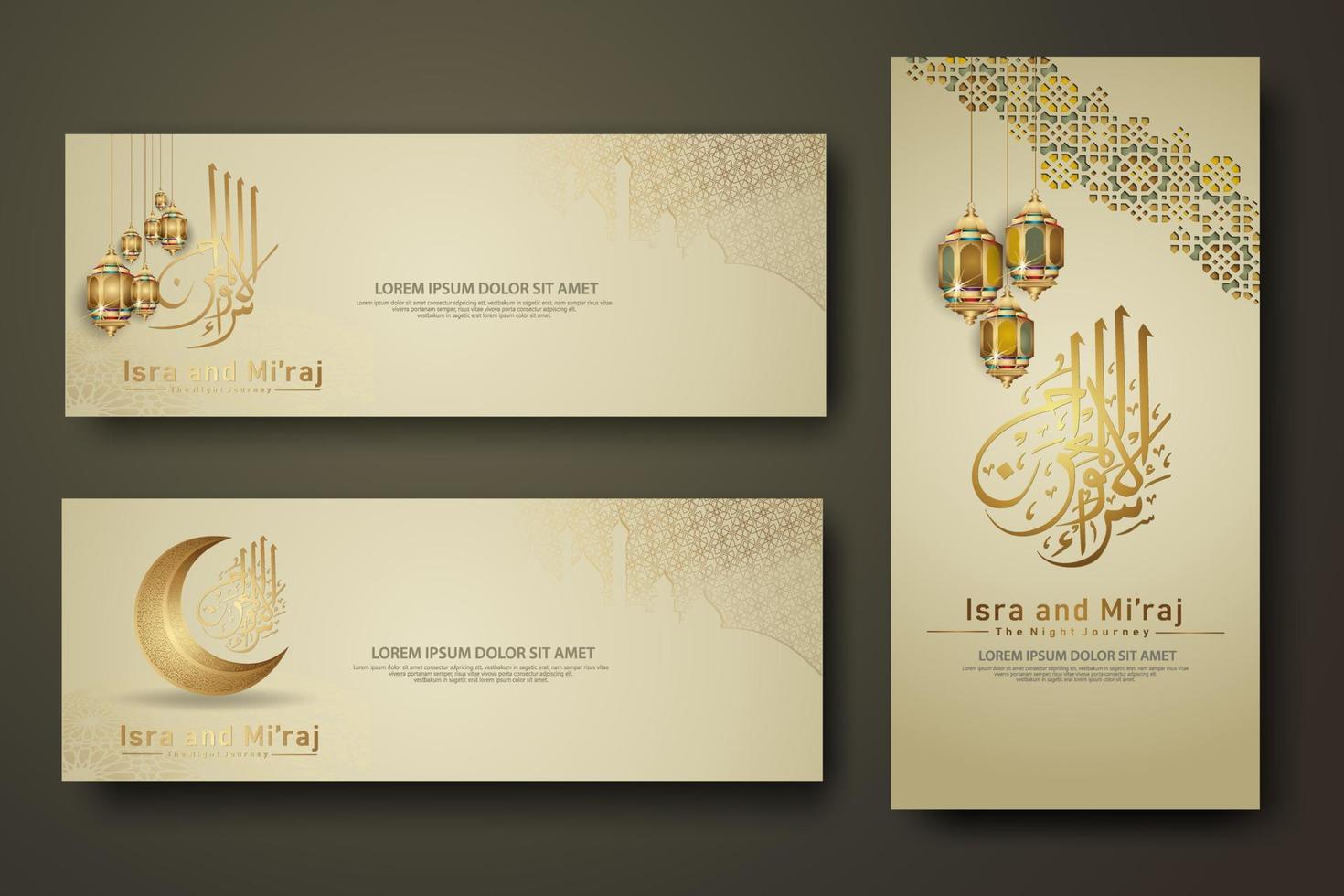 al-isra wal mi'raj profeten muhammed kalligrafi set banner mall vektor