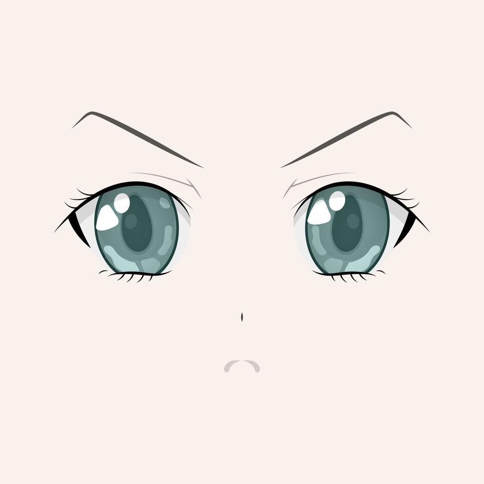 große grüne Augen im wütenden Anime-Stil. hand gezeichnete vektorillustration. isoliert. vektor