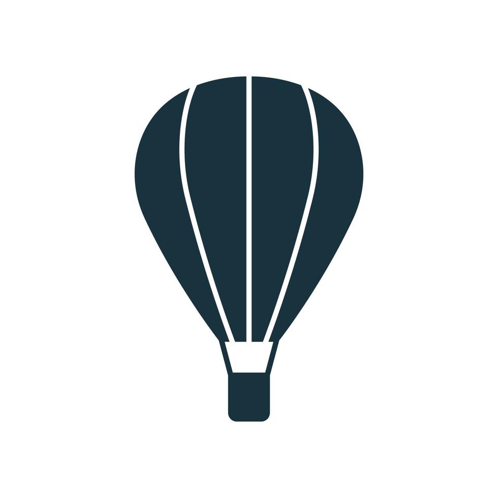 Schwarzer Heißluftballon mit Korb-Silhouette-Symbol. fliegen sie einen vintage heißluftballon für eine lustige reise im himmelglyphenpiktogramm. Flugballon für Reisesymbol auf weißem Hintergrund. isolierte Vektorillustration. vektor