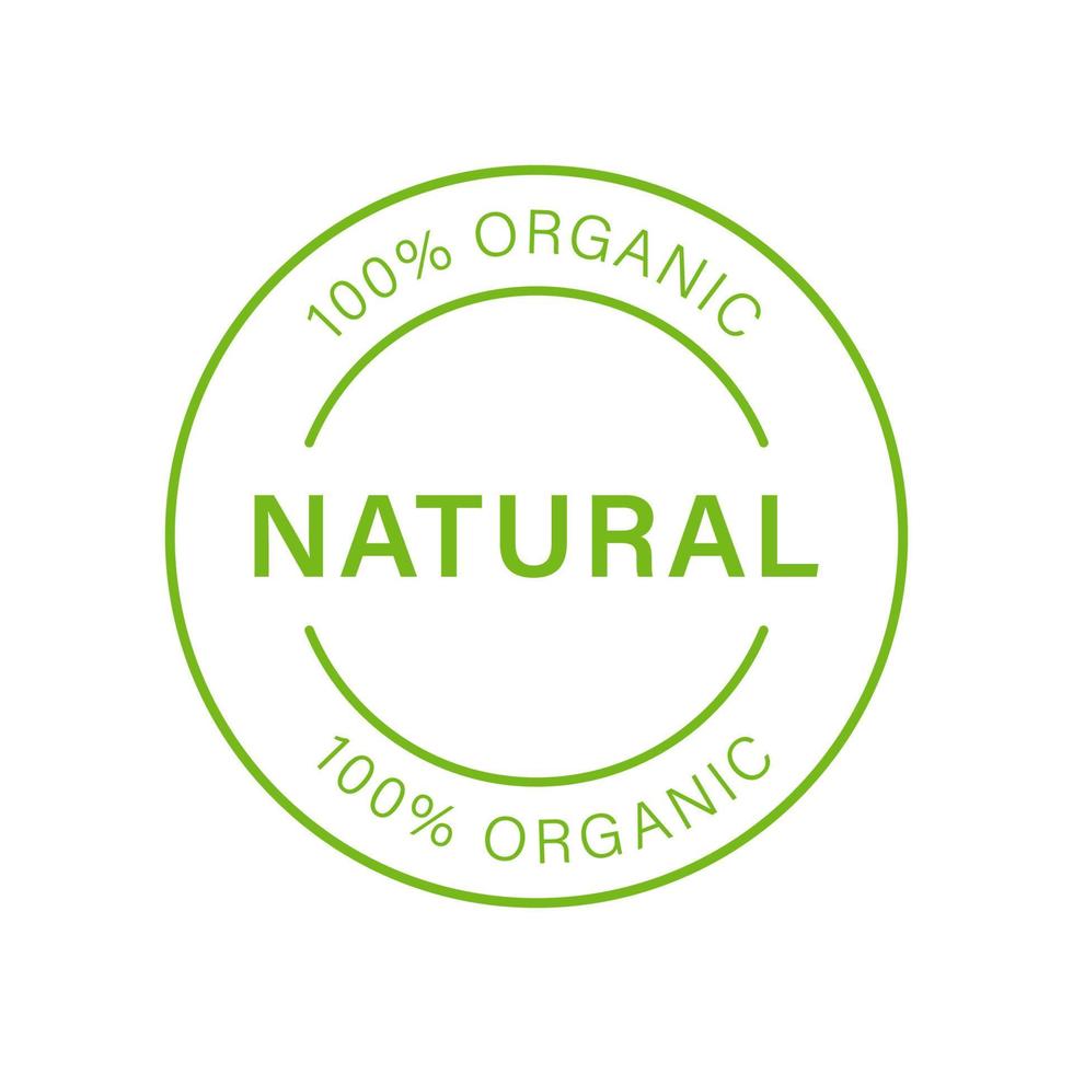 ekologisk naturprodukt grön linje ikon. 100 procent bioorganisk produktstämpel. naturligt biologiskt hälsosamt ekologiskt livsmedelsmärke. ekologisk ekologi vegansk mat tecken. naturmat. isolerade vektor illustration.