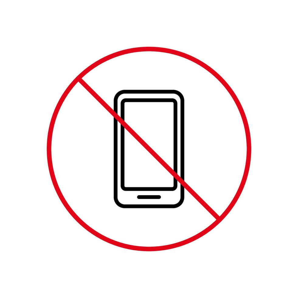 kein Symbol für das Verbot der schwarzen Linie des Smartphones. telefon handy verboten umriss piktogramm. Kein rotes Stoppsymbol für Mobiltelefone. Smartphone-Schild nicht erlaubt. Handy verboten. Vektor-Illustration. vektor