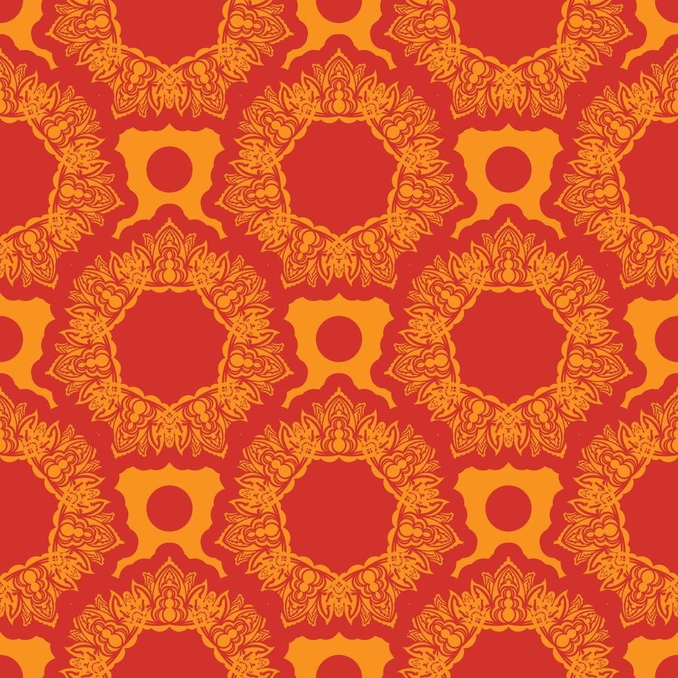 röd-orange sömlösa mönster med lyxiga, vintage, dekorativa ornament. bra för väggmålningar, textilier, vykort och tryck. vektor illustration.