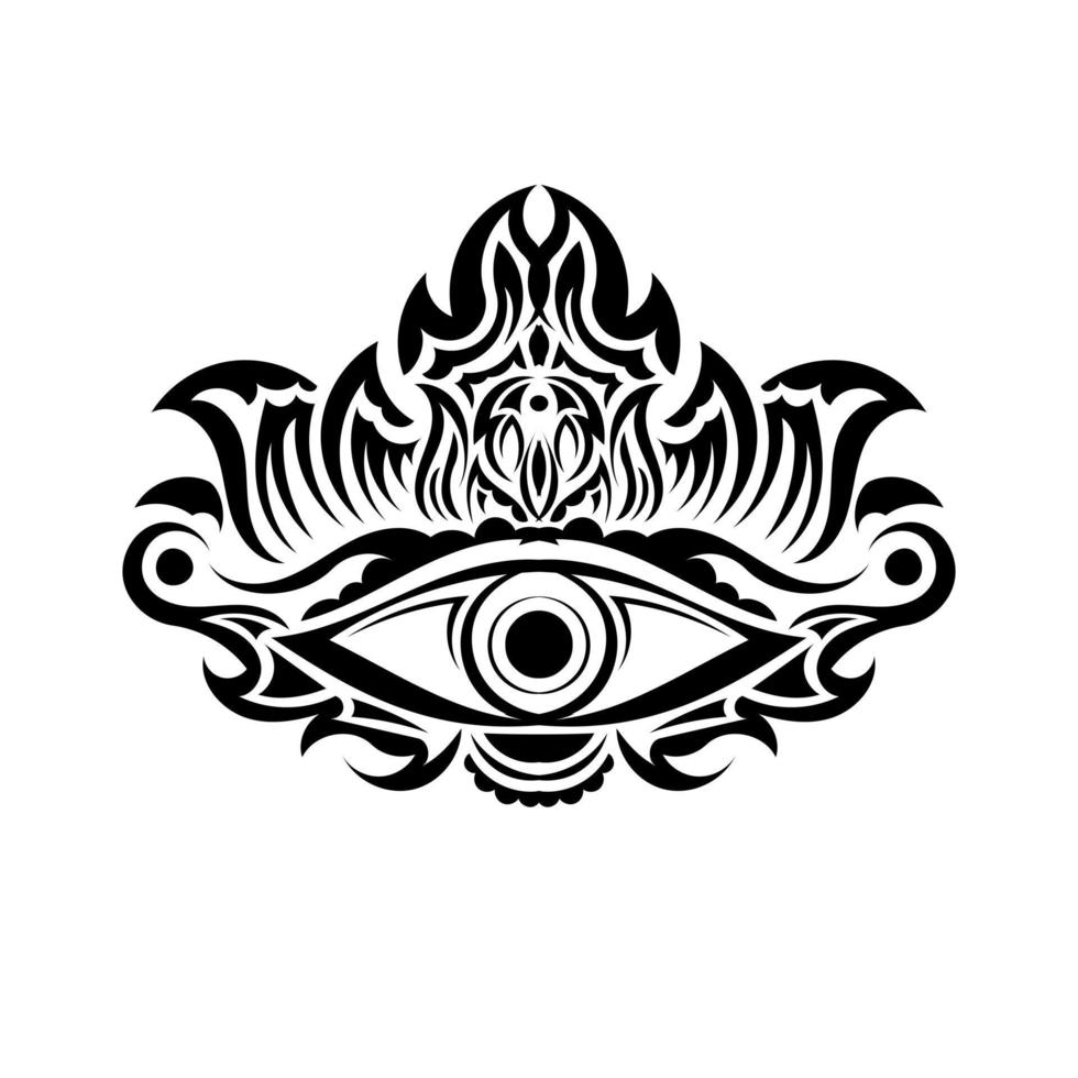 abstraktes Symbol des allsehenden Auges im Boho-indischen asiatischen Ethno-Stil für Tattoo schwarz auf weiß für Dekorations-T-Shirts oder zum Ausmalen von Seiten oder Malbüchern für Erwachsene. Konzept Magie Okkultismus Esoterik vektor