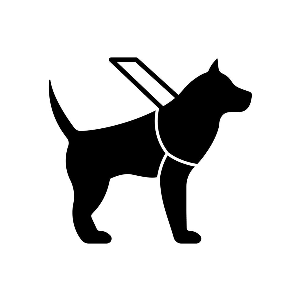ledarhundstjänst för blinda siluettikon. tränad labrador djur hund tam på sele koppel för promenad öga funktionshindrad person platt piktogram. ledarhund symbol. isolerade vektor illustration.