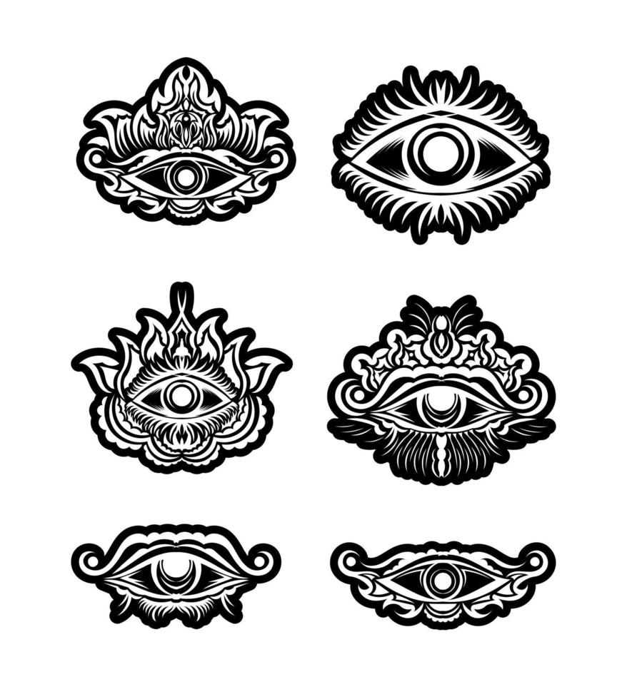 uppsättning allseende ögat frimurare symbol tatuering. vision av försynens emblem. vektor illustration.