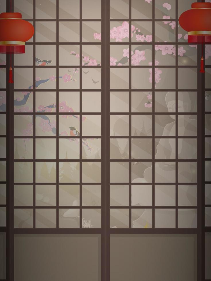 ryokan ett tomt zenrum i mycket japansk stil. tecknad stil. horisontell banner. vektor