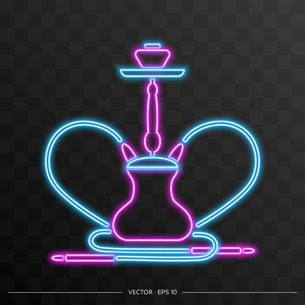 neonskylt av vattenpipa. Neonskylt vattenpipa för lounge café emblem, arabisk bar, butik. vektor illustration.