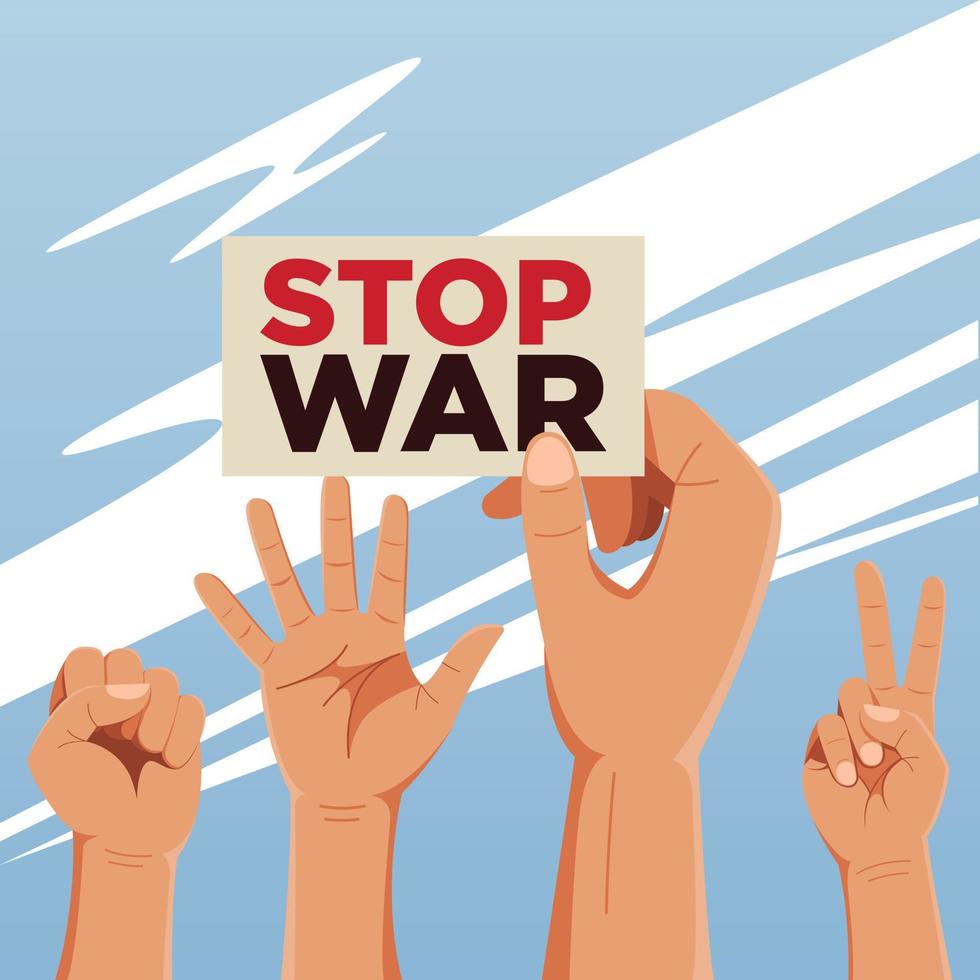 Stoppen Sie den Krieg, indem Sie das Kampagnenbanner der Hände heben vektor