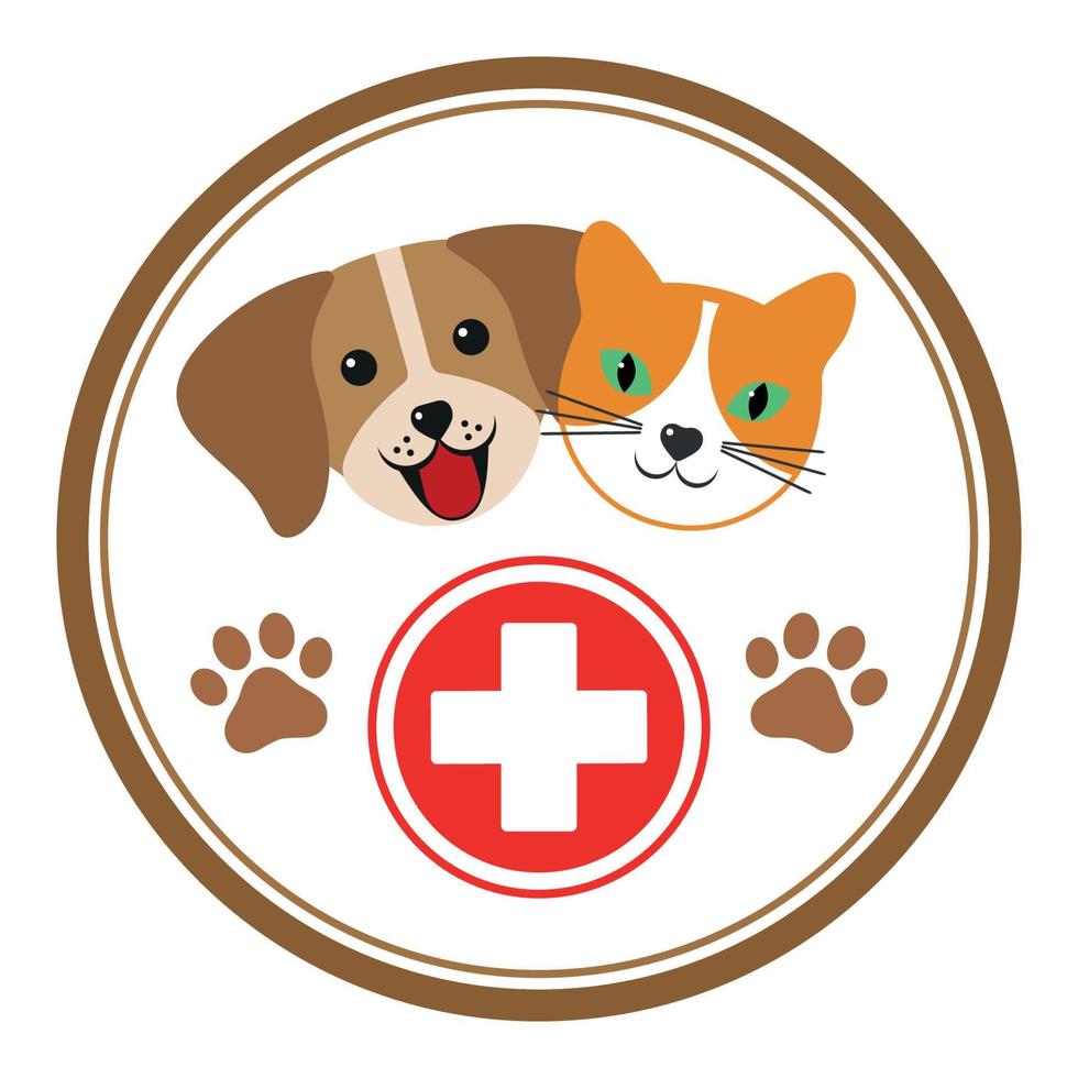 Veterinäremblem Hund und Katze im Kreis mit medizinischem Kreuz und Pfoten vektor