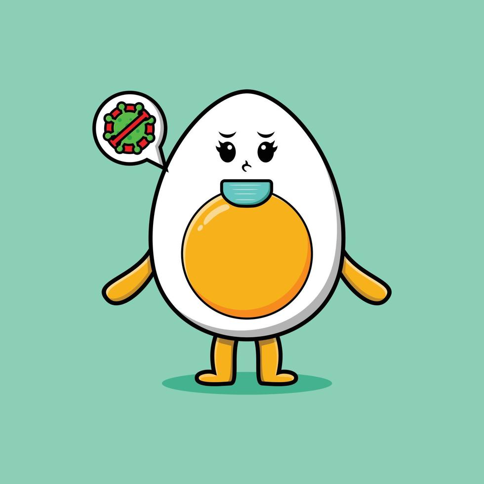 söt tecknad kokt ägg karaktär med glatt uttryck i modern stil design vektor