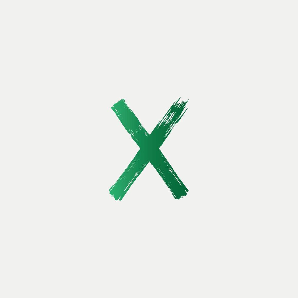 grön x borstad bokstavslogotyp. borste bokstäver design med penseldrag design. gratis vektor