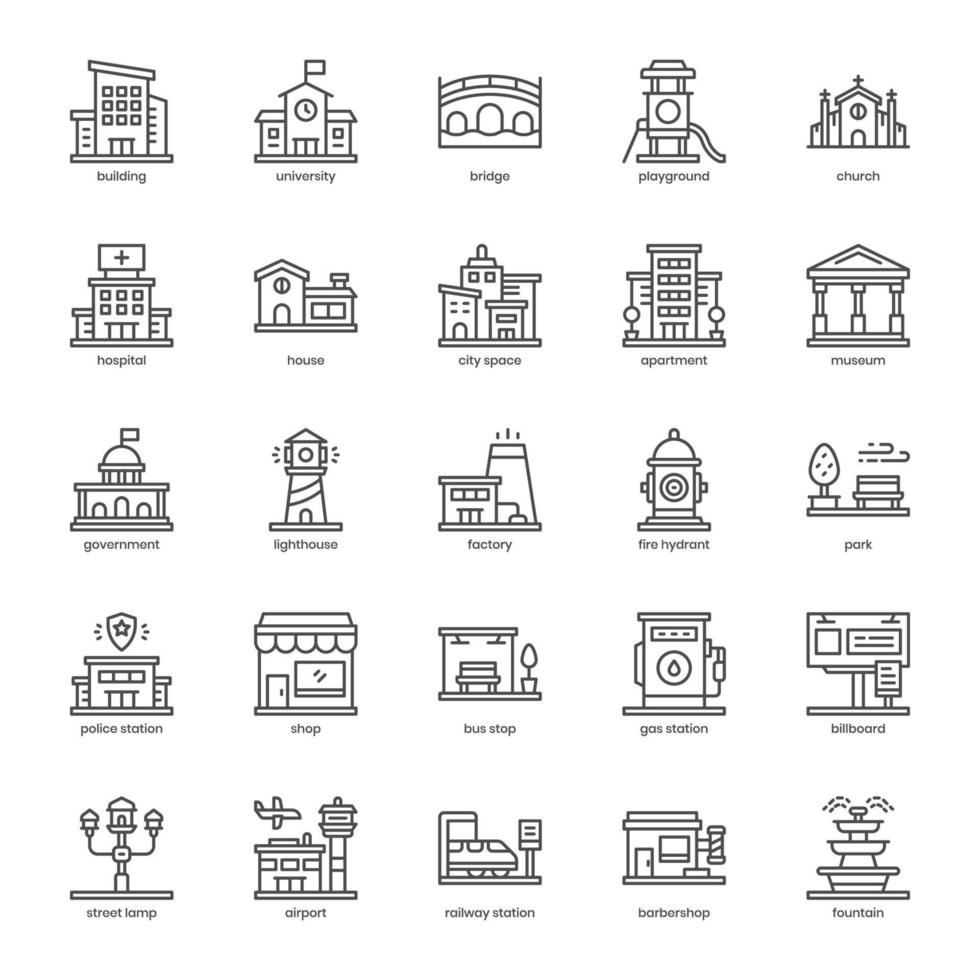 City-Element-Icon-Pack für Ihr Website-Design, Logo, App, ui. City-Element-Icon-Gliederungsdesign. Vektorgrafik-Illustration und editierbarer Strich. vektor